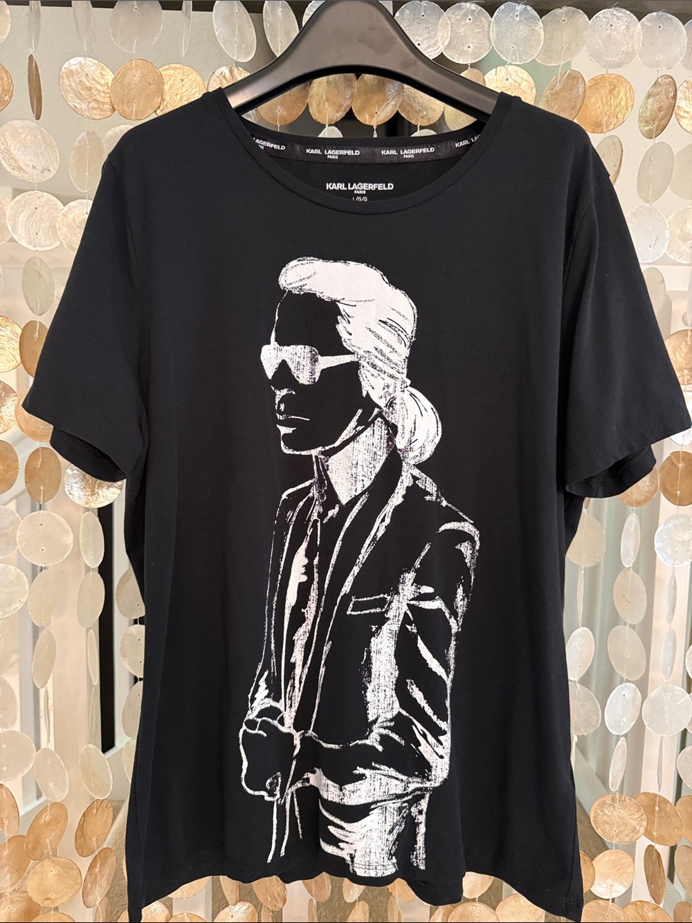 Karl Lagerfeld Black Tee with White Sketch Portrait